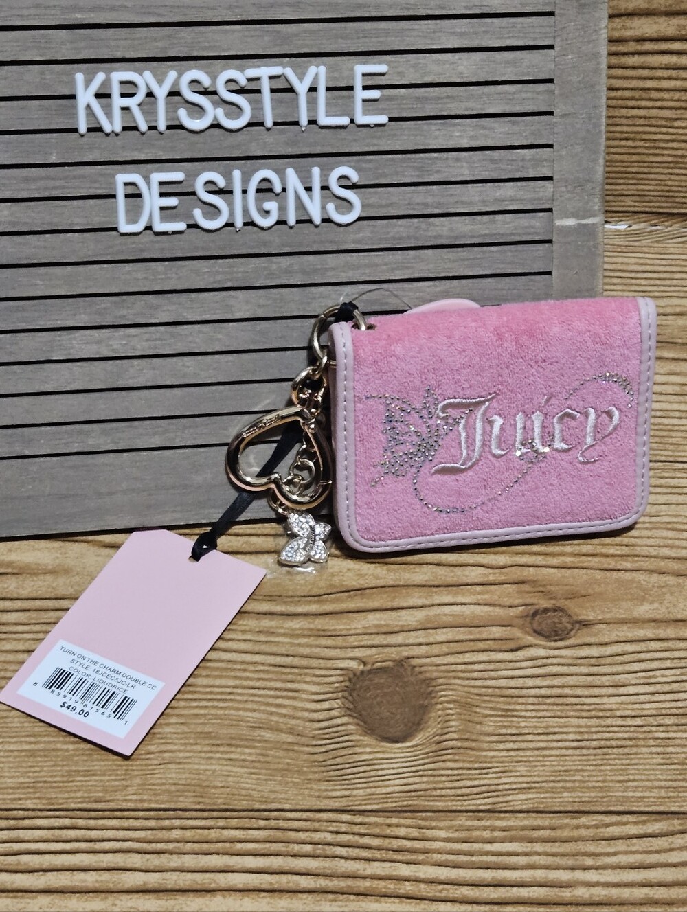 Juicy Couture Pink Wing It Butterfly Card Case Wallet Velour
